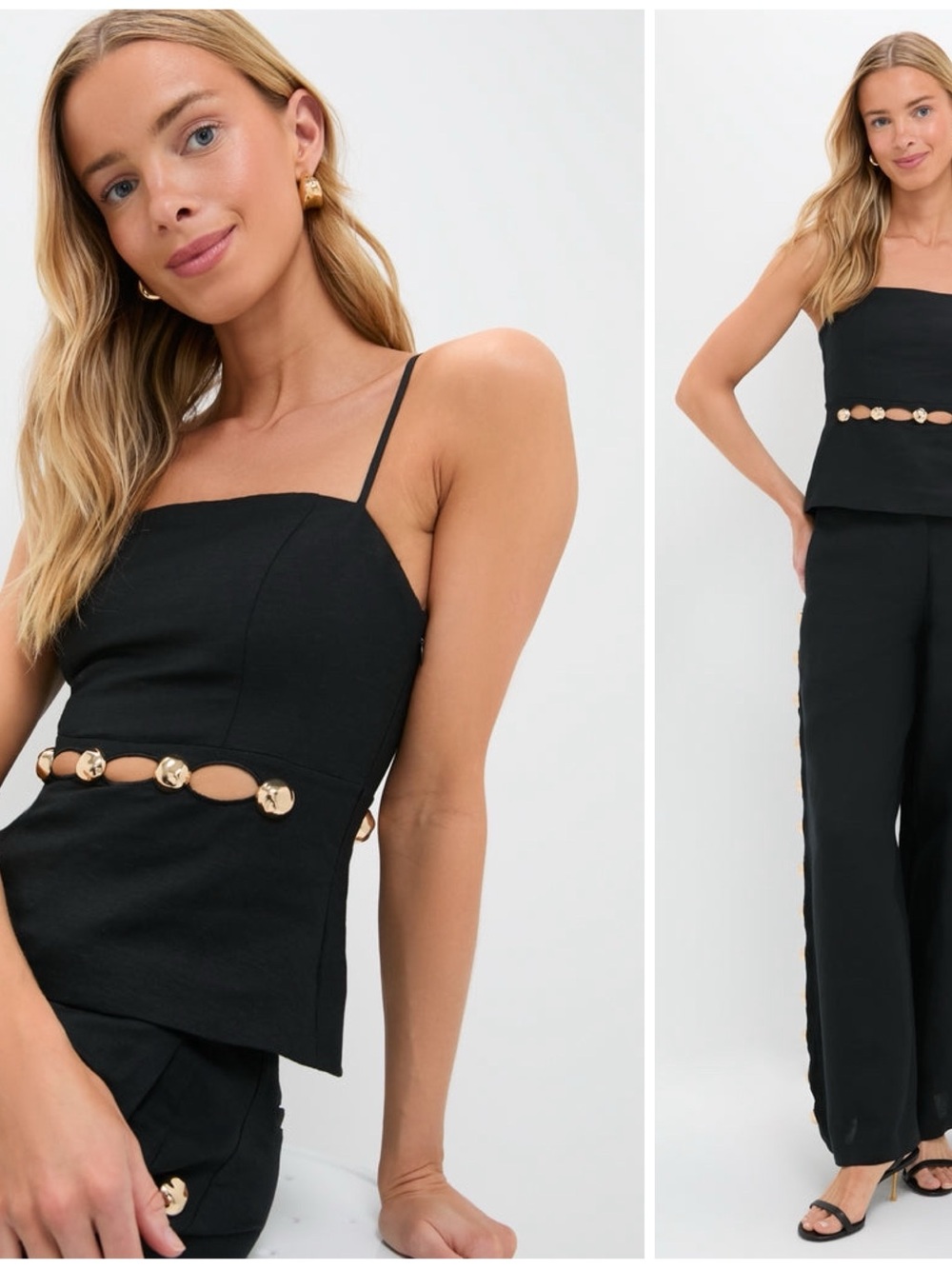 NWT Simkhai Cruz Cami Tank Top Black Linen Gold Hardware Size Women’s Small